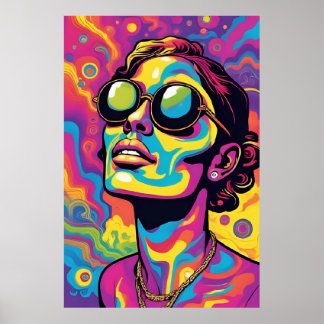 Psychedelischer Pop Art Portrait - Lebhaftes Neon  Poster