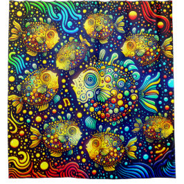 "Psychedelischer Puffer Fisch - Lebhafte Unterwass Duschvorhang