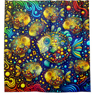 "Psychedelischer Puffer Fisch - Lebhafte Unterwass Duschvorhang