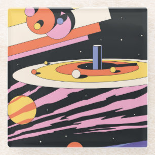 Psychedelischer Raum: 70er geometrische Formen Glasuntersetzer