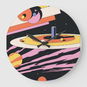 Psychedelischer Raum: 70er geometrische Formen Große Wanduhr