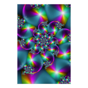 Psychedelischer Regenbogen-Fraktal-Abstrakter Spir Poster