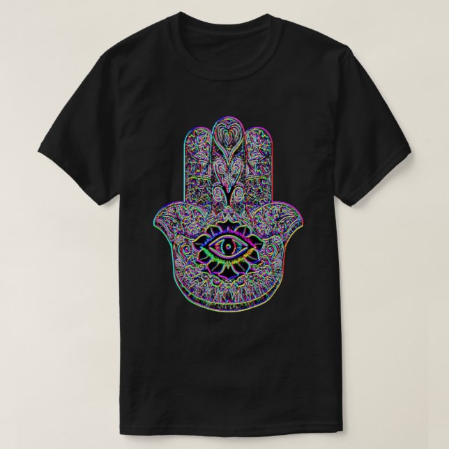 Psychedelischer Regenbogen Hamsa Indie T-Shirt (Design vorne)