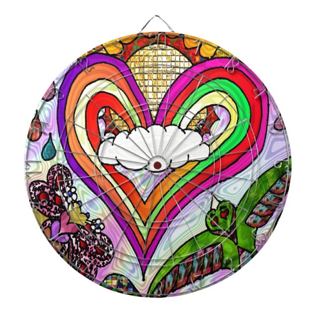 Psychedelischer Regenbogen-Herz-Kunstprint Dartscheibe (vorne)