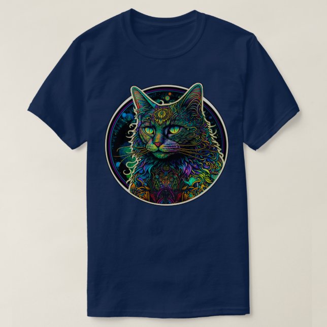 Psychedelischer Regenbogen Katze Farbiges Kätzchen T-Shirt (Design vorne)