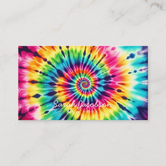 Psychedelischer Regenbogen Retro-Tie-Dye Visitenkarte (Vorderseite)