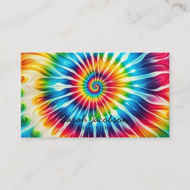 Psychedelischer Regenbogen Retro-Tie-Dye Visitenkarte (Vorderseite)