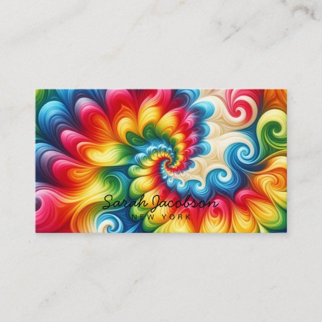 Psychedelischer Regenbogen Retro-Tie-Dye Visitenkarte (Vorderseite)