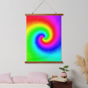 Psychedelischer Regenbogen-Spirale der Transformat Wandteppich Mit Holzrahmen