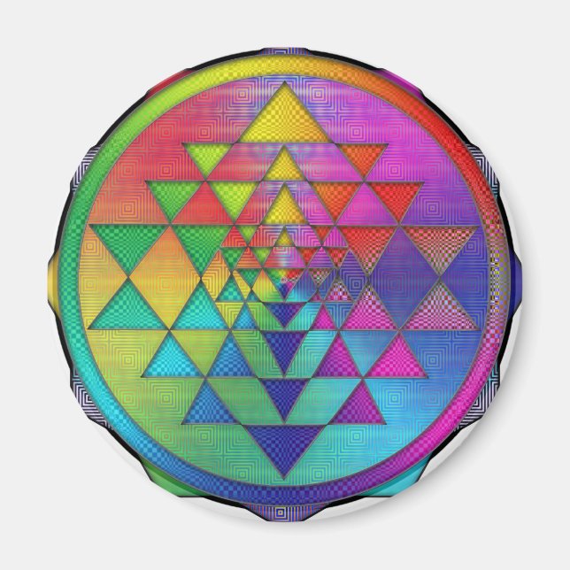 Psychedelischer Regenbogen Sri Yantra für Wohlstan Magnet (Vorne)