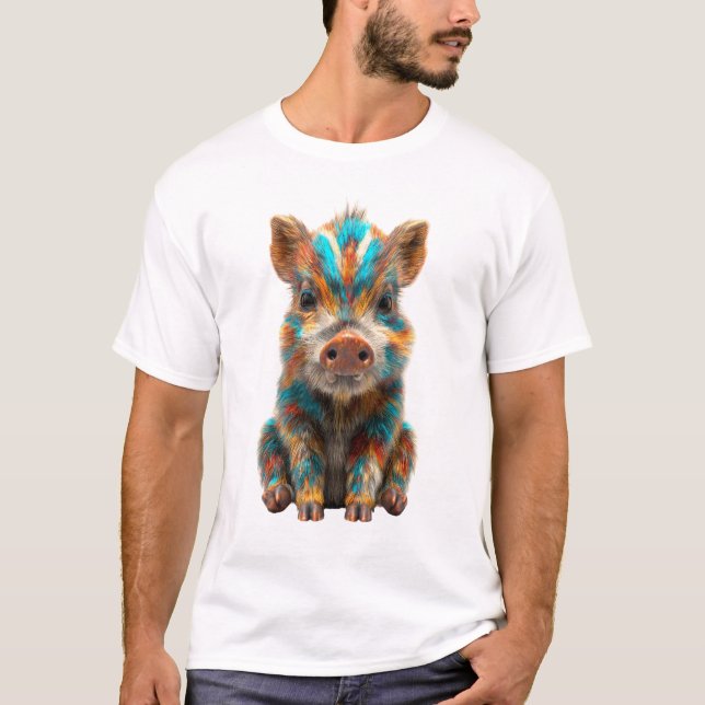 Psychedelischer Regenbogen-Wildschwein-Ferkel-Männ T-Shirt (Vorderseite)