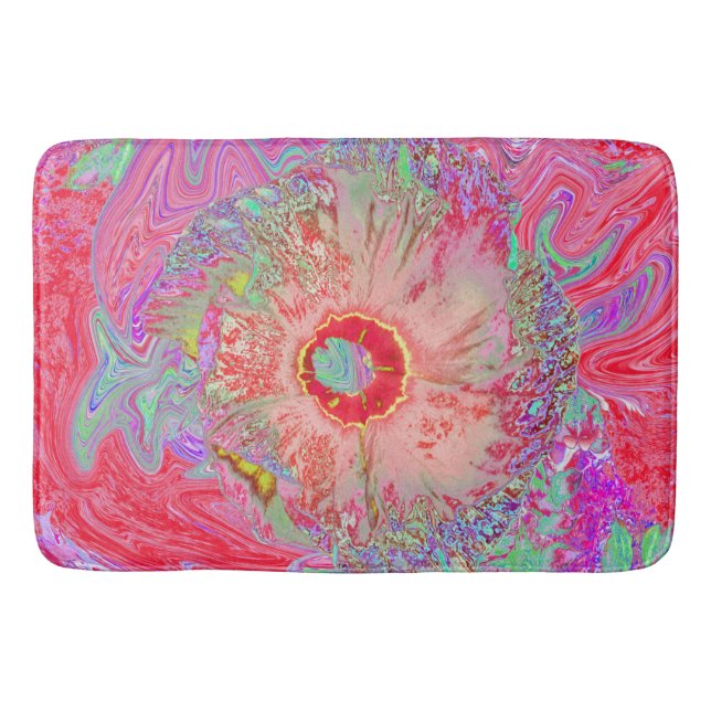 Psychedelischer Retro Coral Rainbow Hibiskus Badematte (Vorderseite)