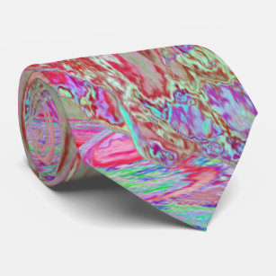 Psychedelischer Retro Coral Rainbow Hibiskus Krawatte