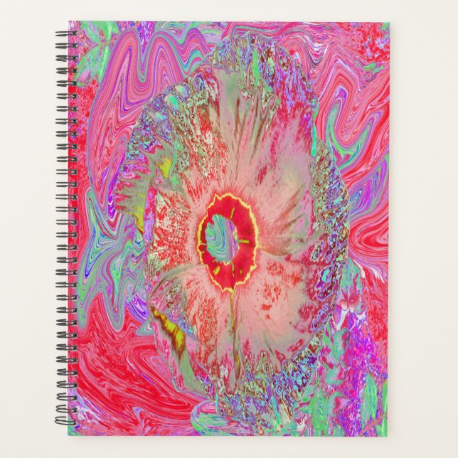 Psychedelischer Retro Coral Rainbow Hibiskus Planer (Vorderseite)