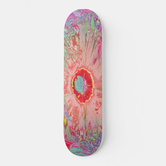 Psychedelischer Retro Coral Rainbow Hibiskus Skateboard (Vorderseite)