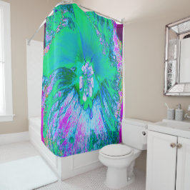 Psychedelischer Retro-Grün- und Hot-Pink-Hibisken Duschvorhang