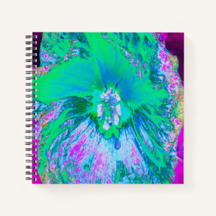 Psychedelischer Retro-Grün- und Hot-Pink-Hibisken Notizbuch