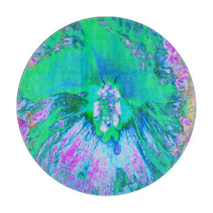 Psychedelischer Retro-Grün- und Hot-Pink-Hibisken Schneidebrett