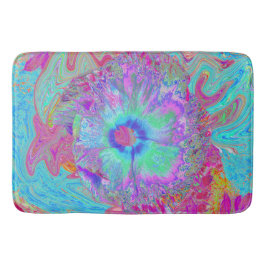 Psychedelischer Retro Rainbow Blue Hibiskus Badematte