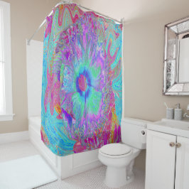 Psychedelischer Retro Rainbow Blue Hibiskus Duschvorhang