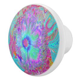 Psychedelischer Retro Rainbow Blue Hibiskus Keramikknauf