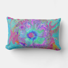 Psychedelischer Retro Rainbow Blue Hibiskus Lendenkissen