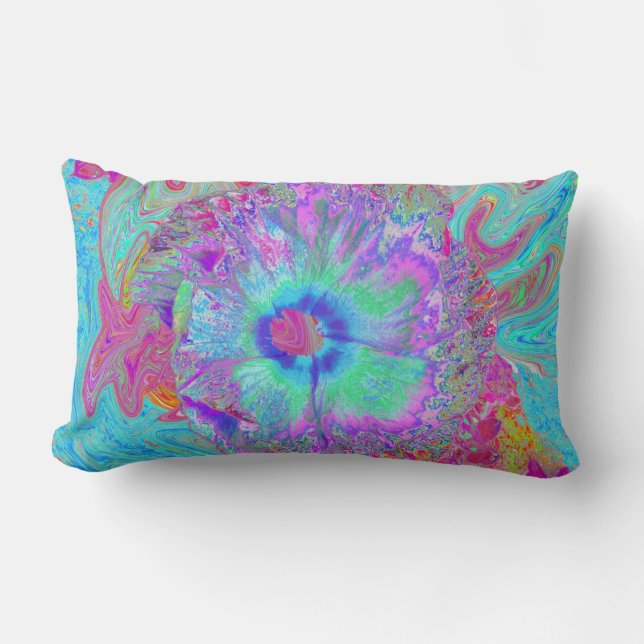 Psychedelischer Retro Rainbow Blue Hibiskus Lendenkissen (Vorderseite)