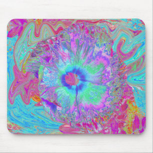 Psychedelischer Retro Rainbow Blue Hibiskus Mousepad