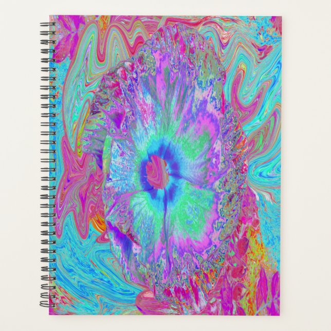 Psychedelischer Retro Rainbow Blue Hibiskus Planer (Vorderseite)