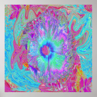 Psychedelischer Retro Rainbow Blue Hibiskus