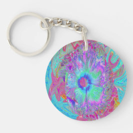 Psychedelischer Retro Rainbow Blue Hibiskus Schlüsselanhänger