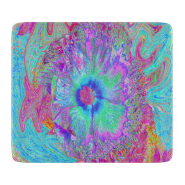 Psychedelischer Retro Rainbow Blue Hibiskus Schneidebrett