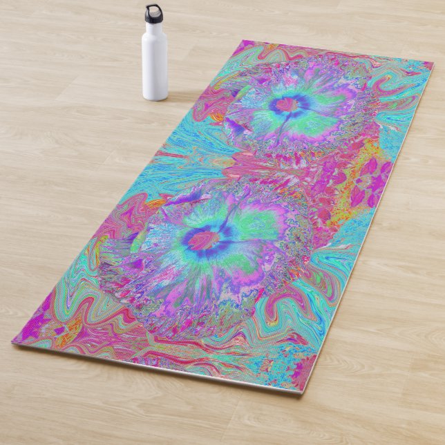 Psychedelischer Retro Rainbow Blue Hibiskus Yogamatte (Beispiel)