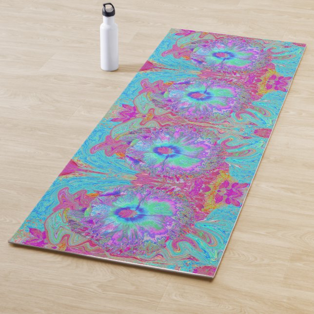 Psychedelischer Retro Rainbow Blue Hibiskus Yogamatte (Beispiel)
