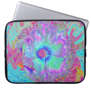 Psychedelischer Retro-Regenbogen Blau Hibiskus Laptopschutzhülle