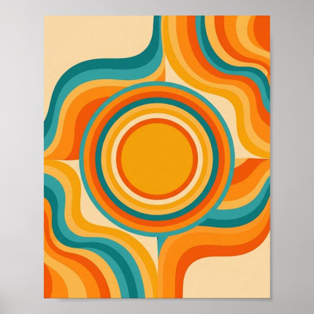 Psychedelischer Retro Swirl - Moderne Kunst des Mi Poster (Vorne)