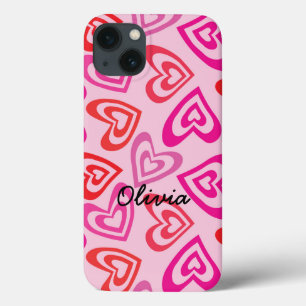 Psychedelischer Rot- und Rosa Herzname Case-Mate iPhone Hülle