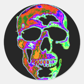 Psychedelischer Schädel Runder Aufkleber