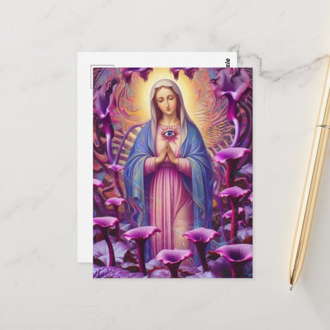 psychedelischer Schutz vor dem bösen Mary Postkarte (Vorderseite/Rückseite Beispiel)