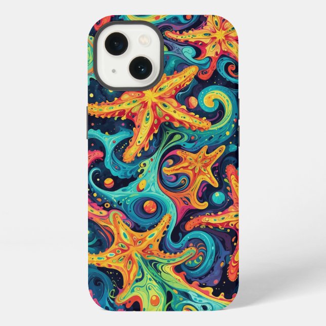 Psychedelischer Seestern und kosmische Wellen iPhone Hülle (Rückseite)