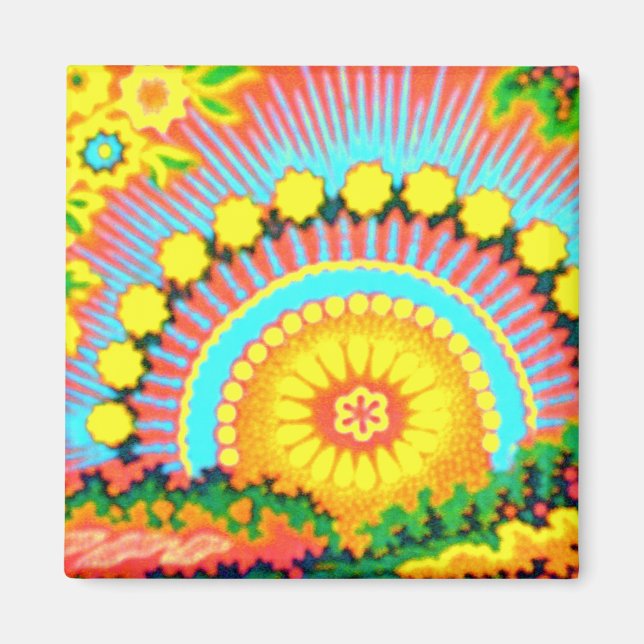 Psychedelischer Sonnenuntergang Vintage 60er Magne Magnet (Vorne)