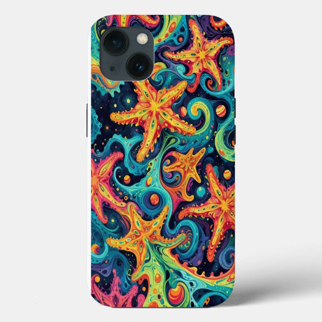 Psychedelischer Starfish und kosmische Waves Case-Mate iPhone Hülle (Rückseite)
