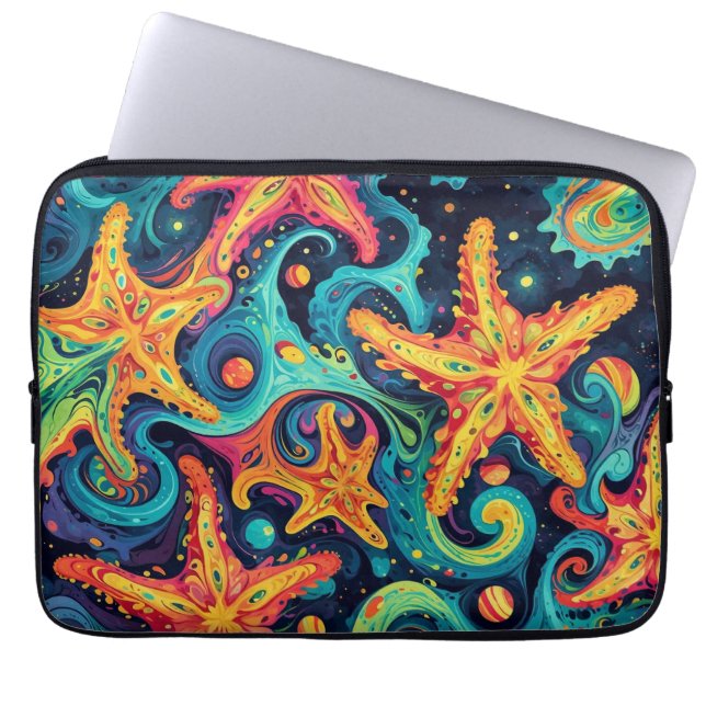 Psychedelischer Starfish und kosmische Waves Laptopschutzhülle (Vorderseite)