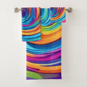 Psychedelischer Swirl von Regenbogenhues Badhandtuch Set