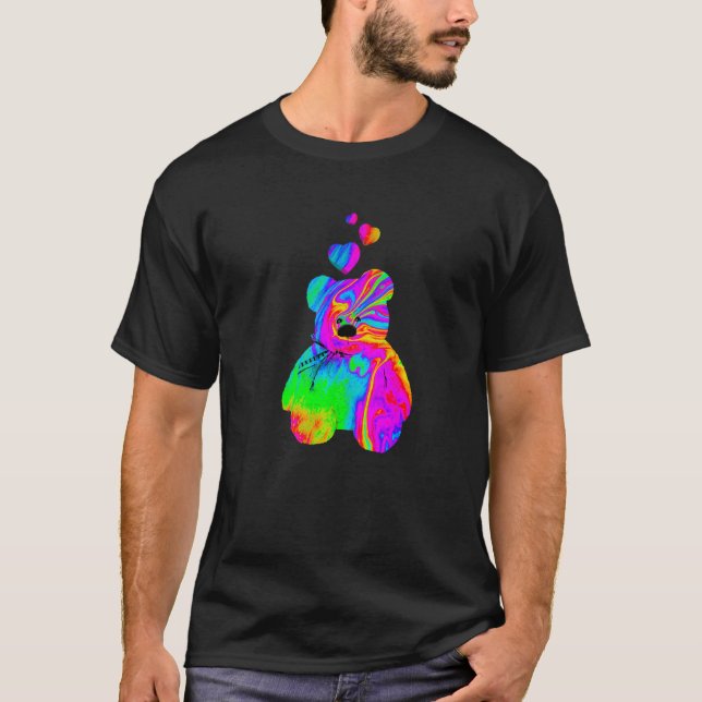 Psychedelischer Teddybär Trippy Bunter Teddy mit  T-Shirt (Vorderseite)