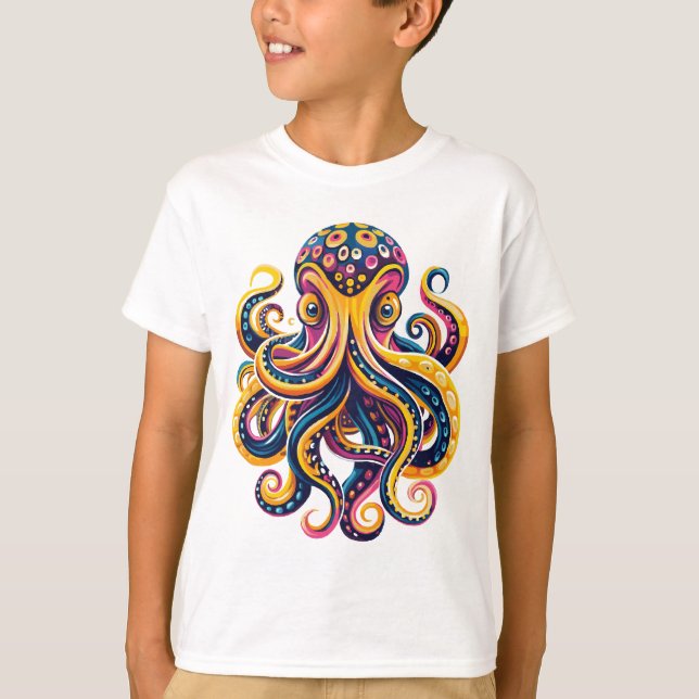 Psychedelischer Tiefseeloktopus T-Shirt (Vorderseite)