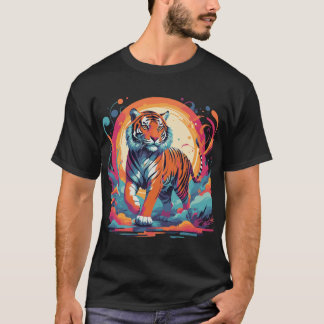 psychedelischer Tiger im pulsierenden Dschungel T-Shirt