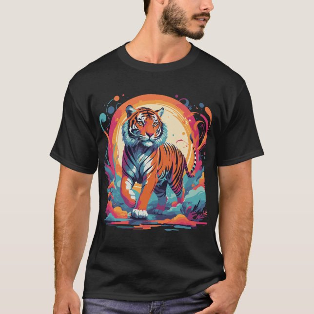 psychedelischer Tiger im pulsierenden Dschungel T-Shirt (Vorderseite)