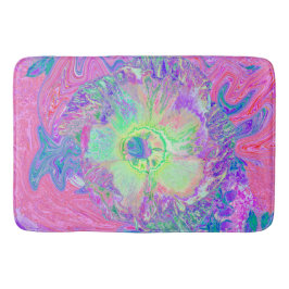 Psychedelischer Trippy Lime Green und Lila Hibisku Badematte