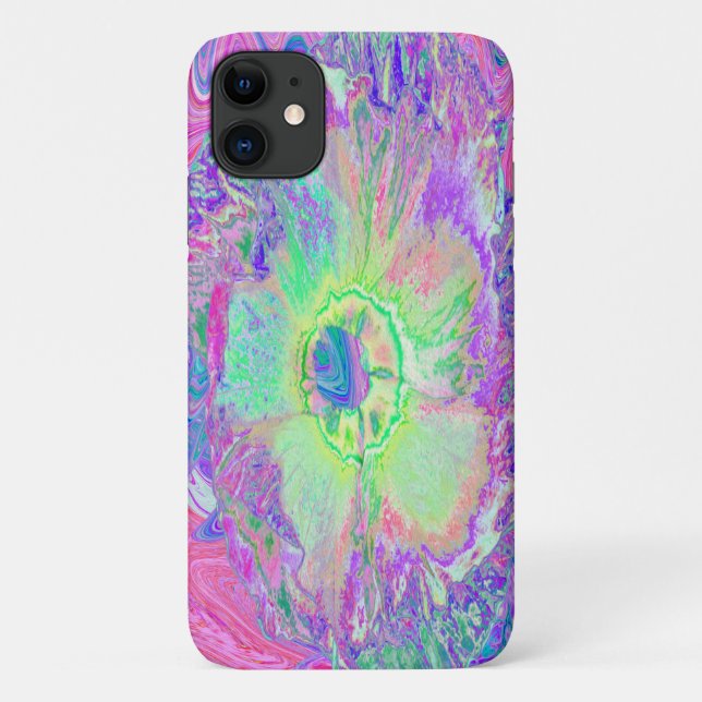 Psychedelischer Trippy Lime Green und Lila Hibisku Case-Mate iPhone Hülle (Rückseite)